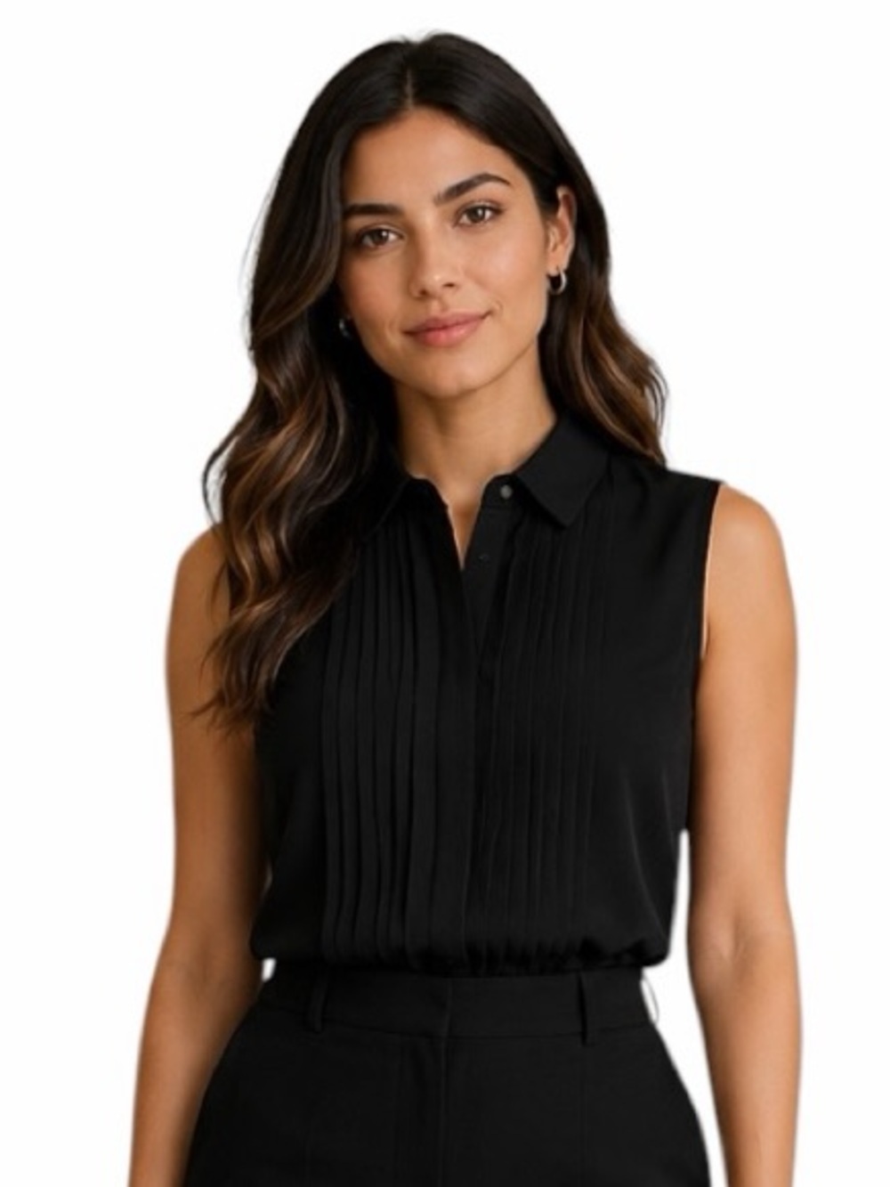 H&M 4 Black Sleeveless Button Front Modern Monochrome Blouse